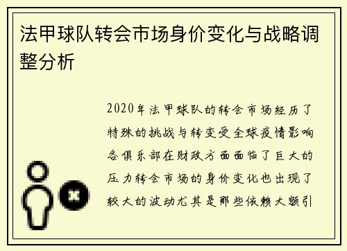 法甲球队转会市场身价变化与战略调整分析