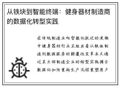 从铁块到智能终端：健身器材制造商的数据化转型实践
